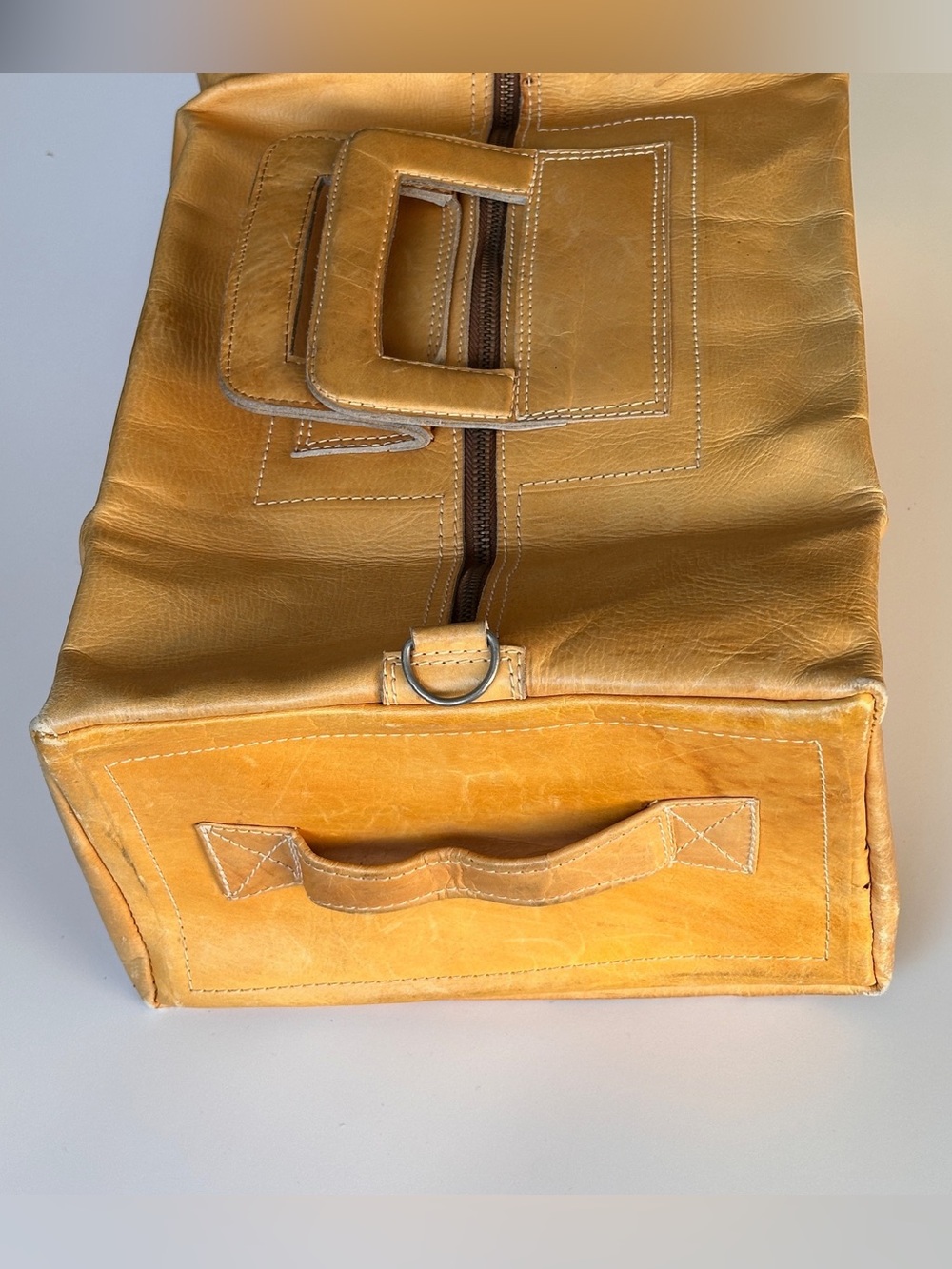 Men's Leather Duffel Bag in Mustard Yellow